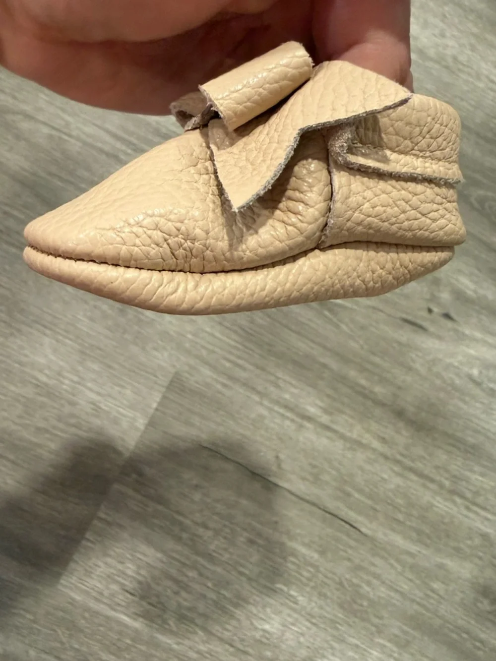 Baby Bow Slip-On Moccasin in Beige